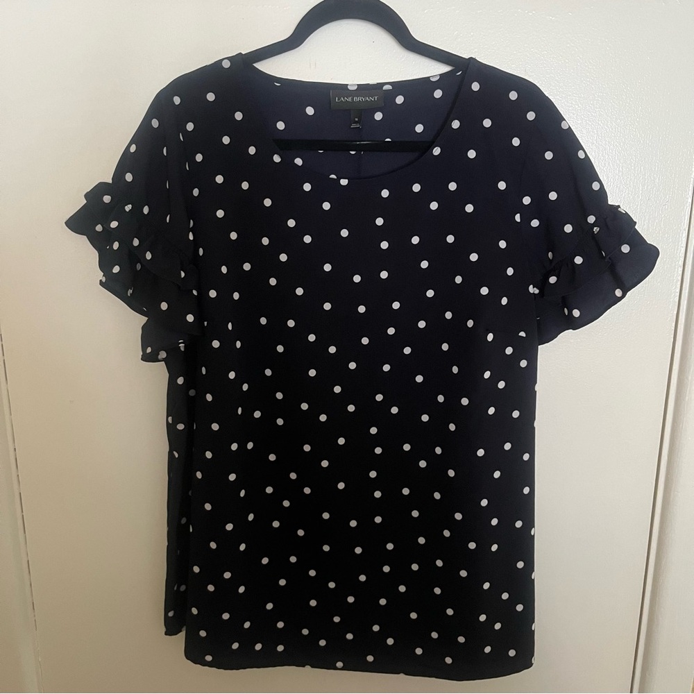 Lane Bryant Navy Polka Dot Blouse sz 16